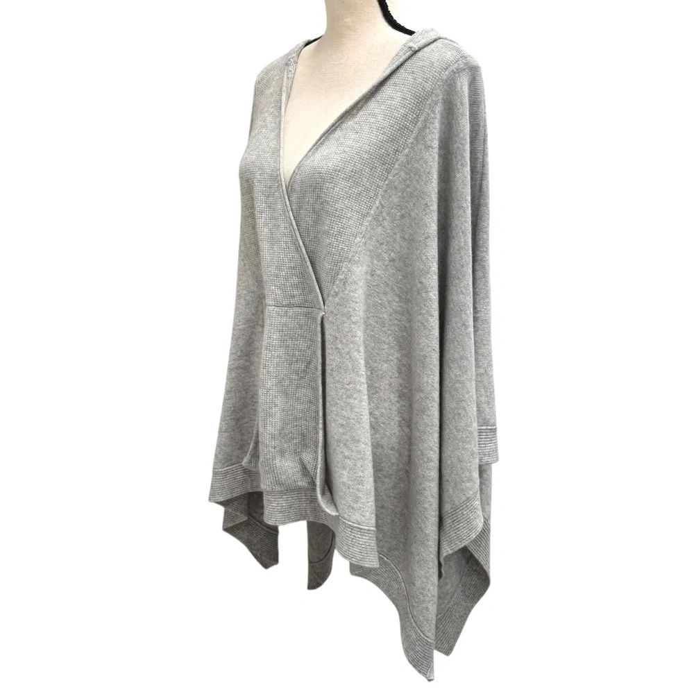 HAUTE HIPPIE GRAY CASHMERE HOODED CAPE PONCHO